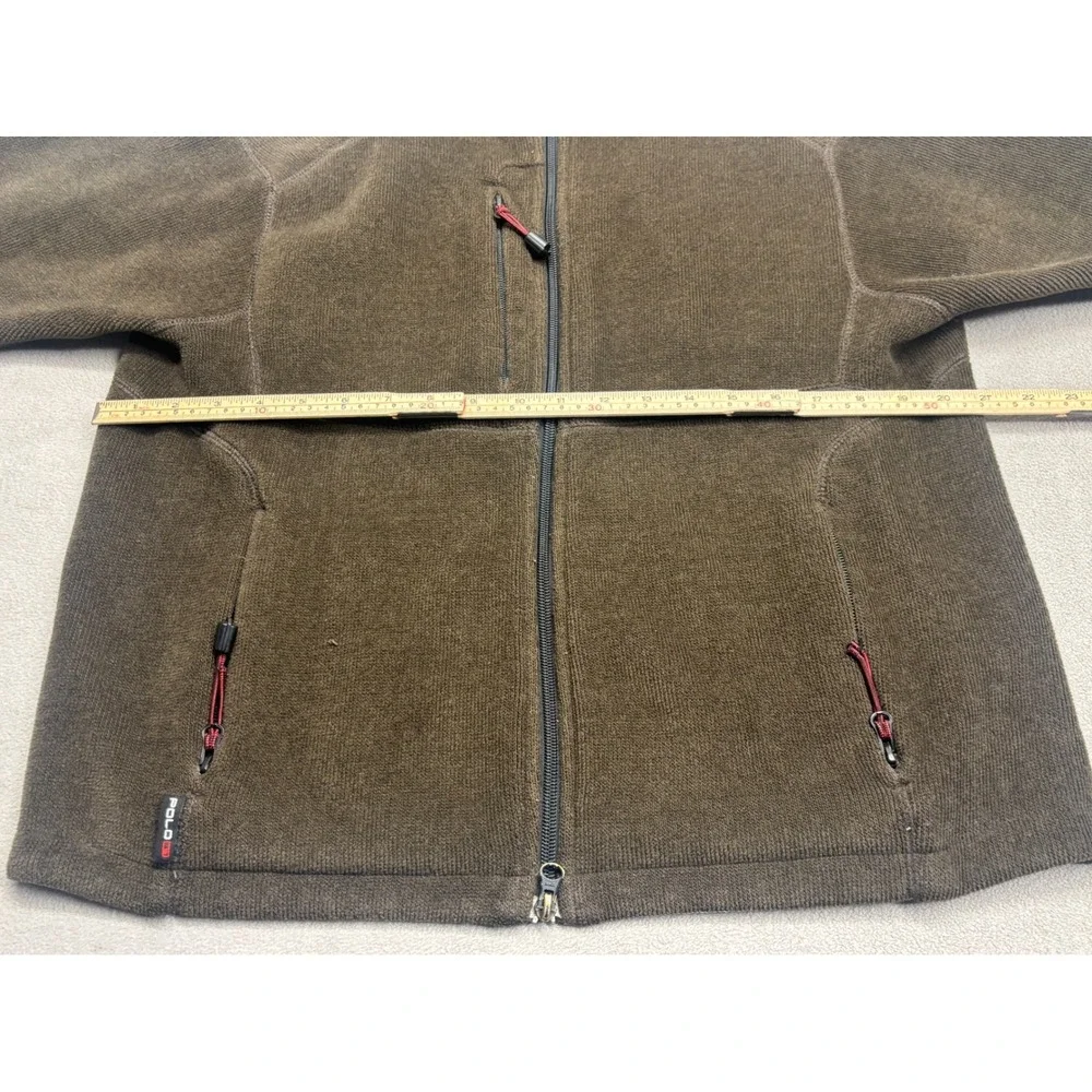 VTG Polo Ralph Lauren Mens Fleece Jacket Olive Brown Full Zip Mock Neck Large